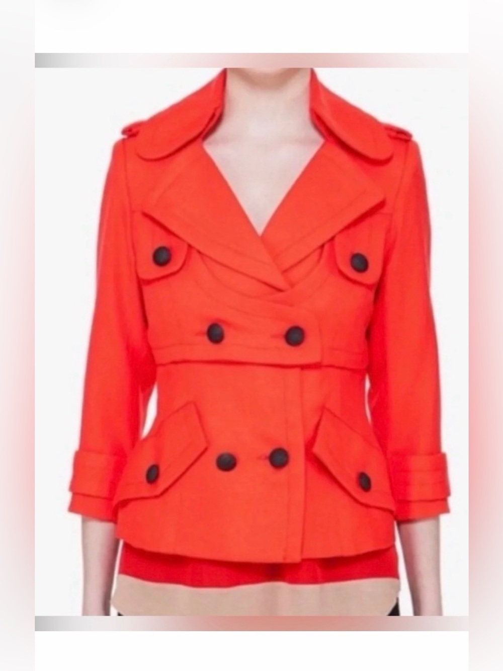 Smythe Double-Breasted Pea Coat in Coral Orange /  Red